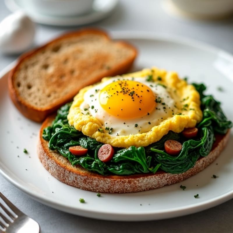 Egg White and Turkey Sausage Scramble with Sautéed Spinach