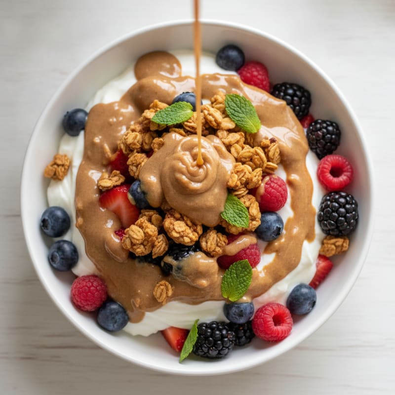 Creamy Greek Yogurt Parfait with Mixed Berries and Almond Butter