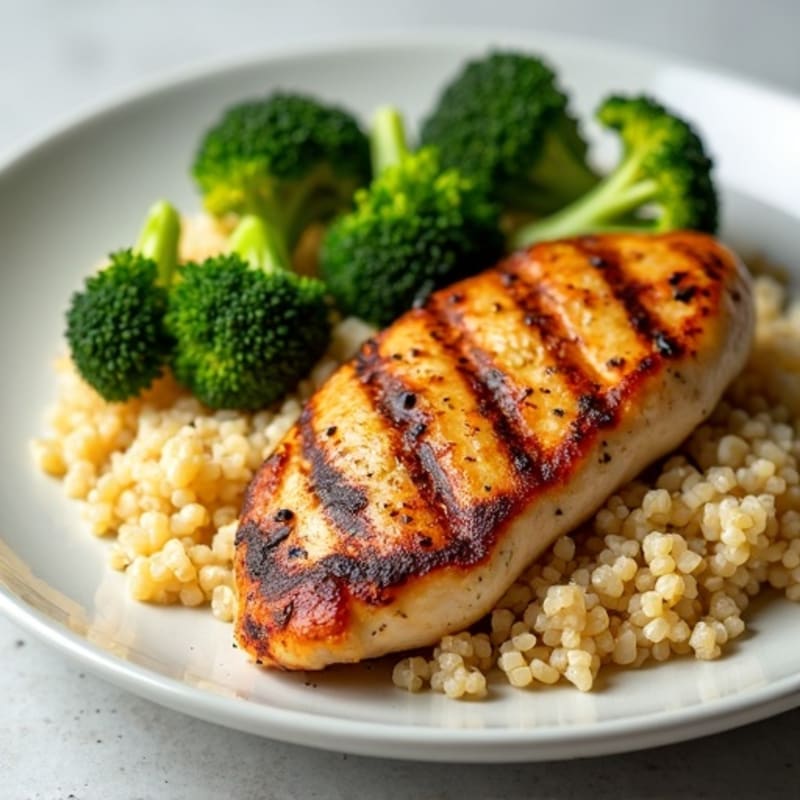 Grilled Chicken Breast with Quinoa and Roasted Broccoli