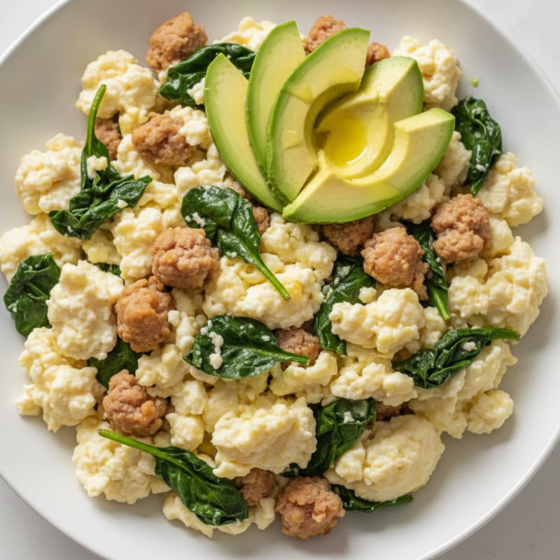 Egg White and Turkey Sausage Scramble with Spinach