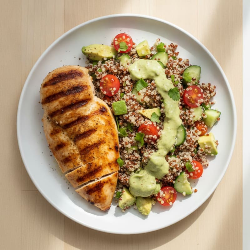 Grilled Chicken Breast with Creamy Avocado Quinoa Salad
