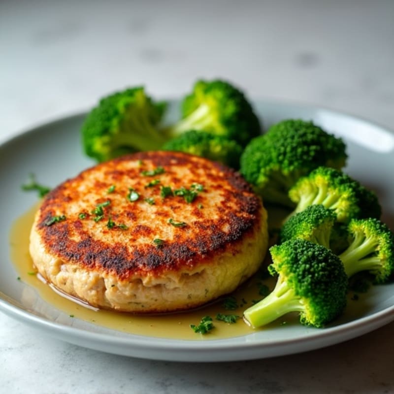 Seared Turkey Burger with Steamed Broccoli