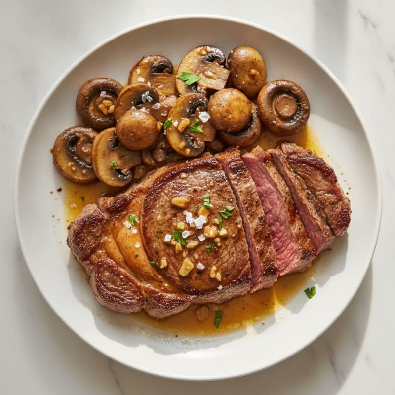 Seared Ribeye Steak with Garlic Butter Mushrooms