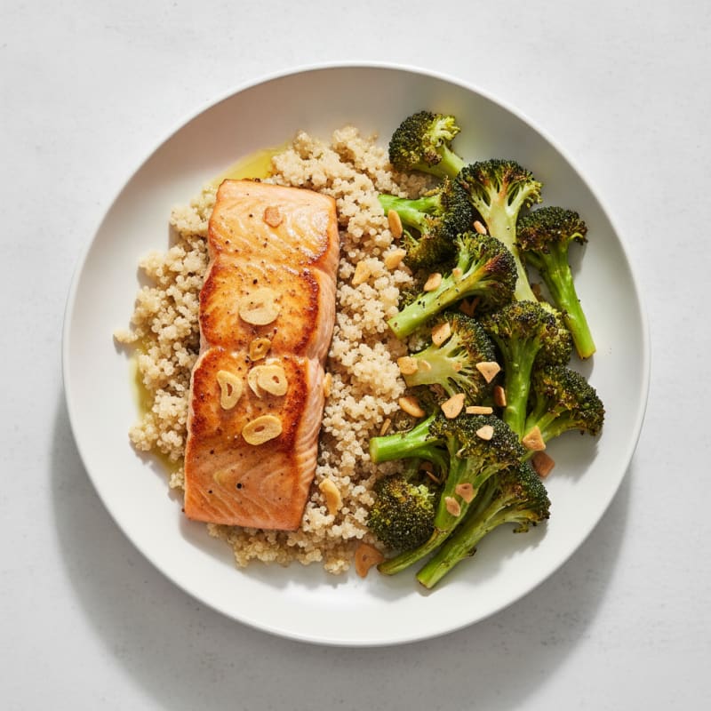 Seared Salmon with Roasted Broccoli and Quinoa