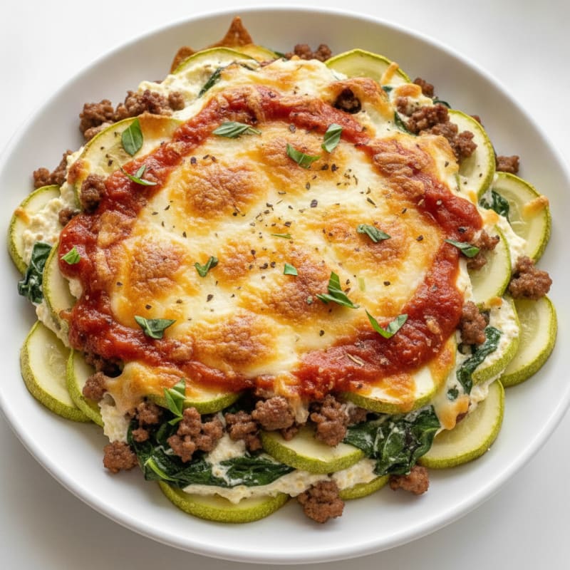 Zucchini Beef and Spinach Bake
