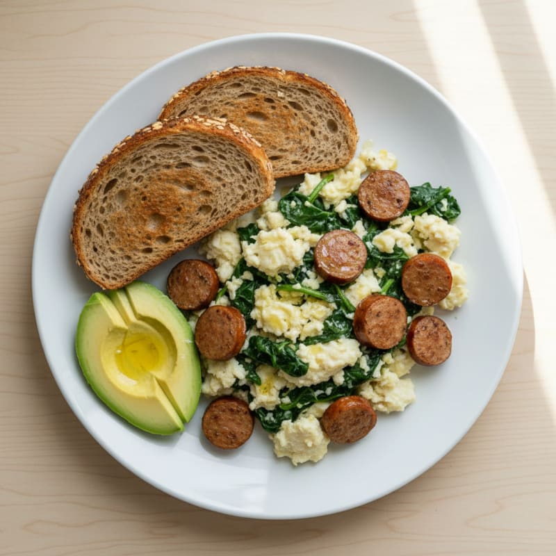 Egg White Scramble with Spinach and Turkey Sausage