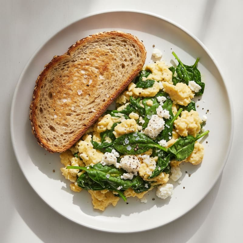 Hearty Scrambled Eggs with Spinach and Feta