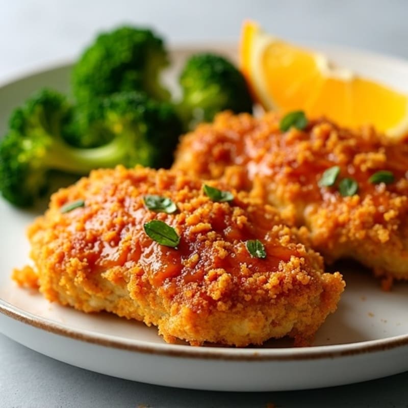Crispy Baked Orange Chicken with Steamed Broccoli