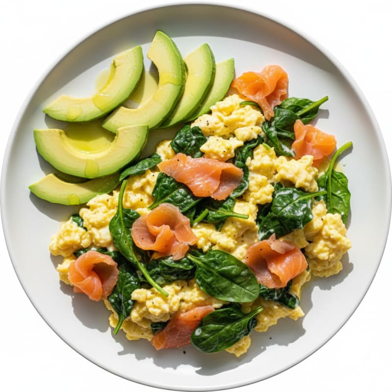 Creamy Scrambled Eggs with Spinach and Smoked Salmon