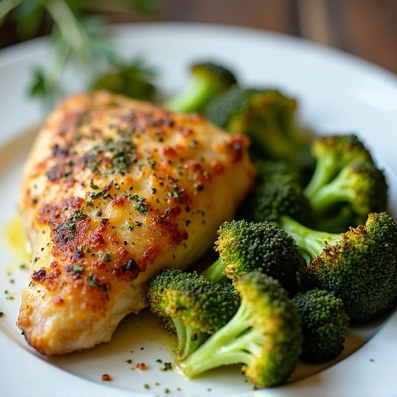 Crispy Lemon-Herb Roasted Chicken with Garlic Roasted Broccoli