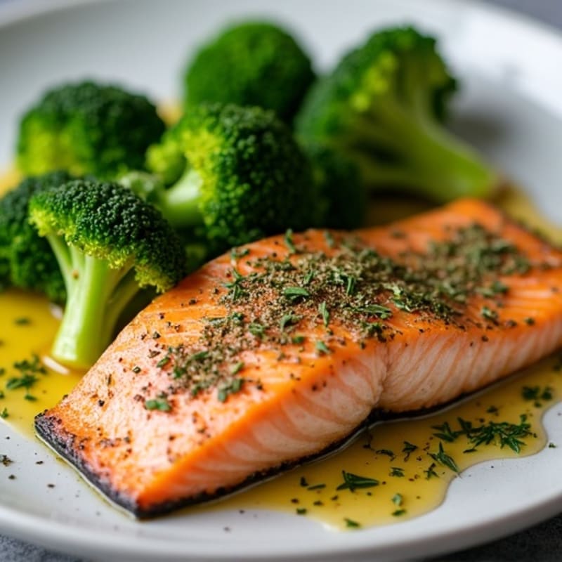 Herb-Crusted Pan Seared Salmon with Roasted Broccoli