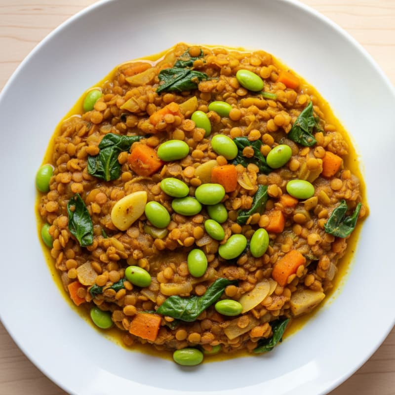 Silky Lentil and Vegetable Stew with Edamame