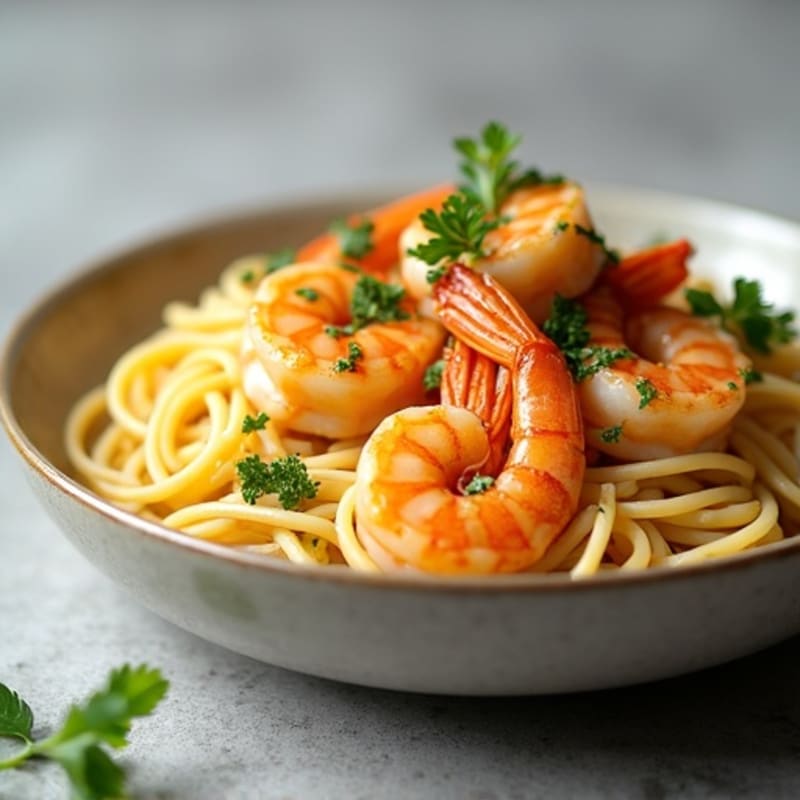 Pan-Seared Lemon Garlic Shrimp with Whole Wheat Linguine and Fresh Herbs