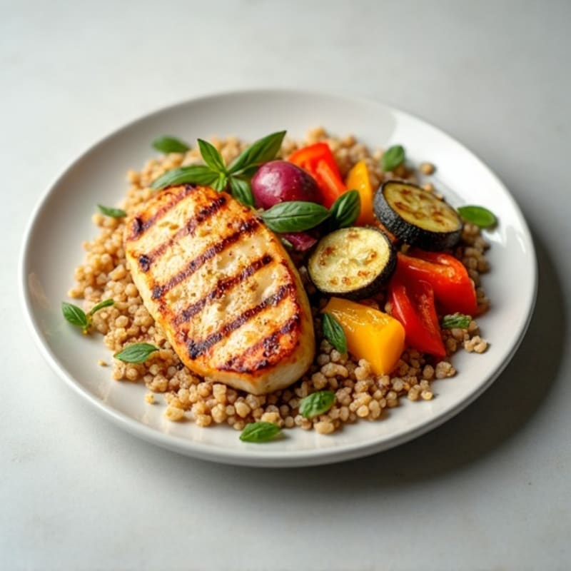 Grilled Chicken Breast with Roasted Vegetables and Quinoa