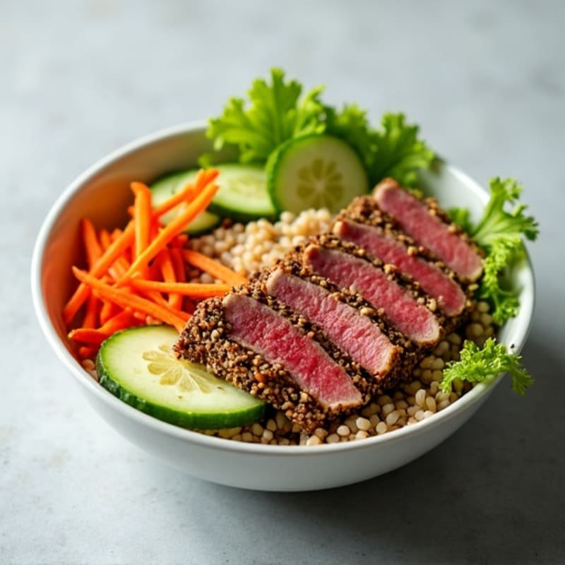 Sesame-Crusted Tuna Rice Bowl with Fresh Vegetables
