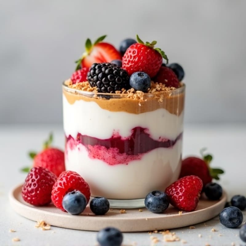 Greek Yogurt Protein Parfait with Almond Butter and Berries