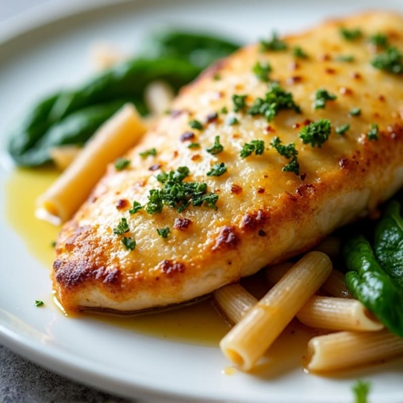 Lemon Garlic Pan-Seared Chicken with Silky Whole Wheat Pasta
