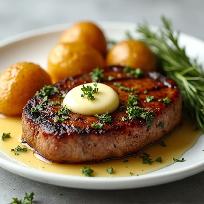 Herb-Garlic Butter Seared Steak with Roasted Baby Potatoes
