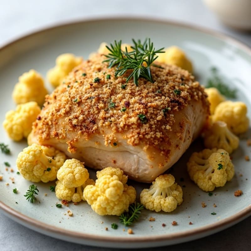 Herb-Crusted Crown Turkey with Roasted Garlic Cauliflower
