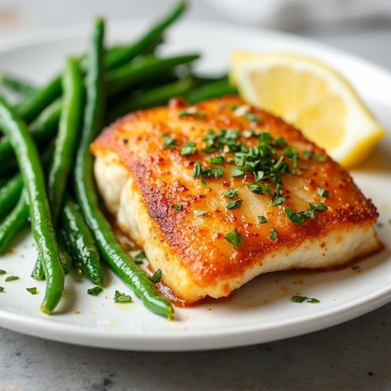 Crispy Pan-Seared Snapper with Lemon-Garlic Green Beans