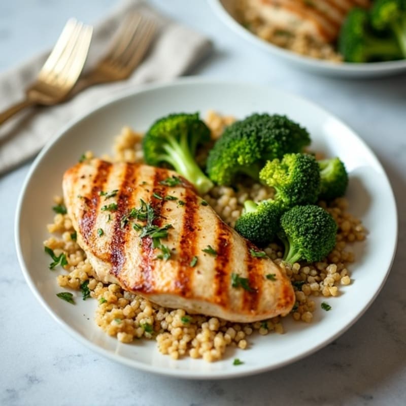 Grilled Chicken Breast with Quinoa and Roasted Broccoli