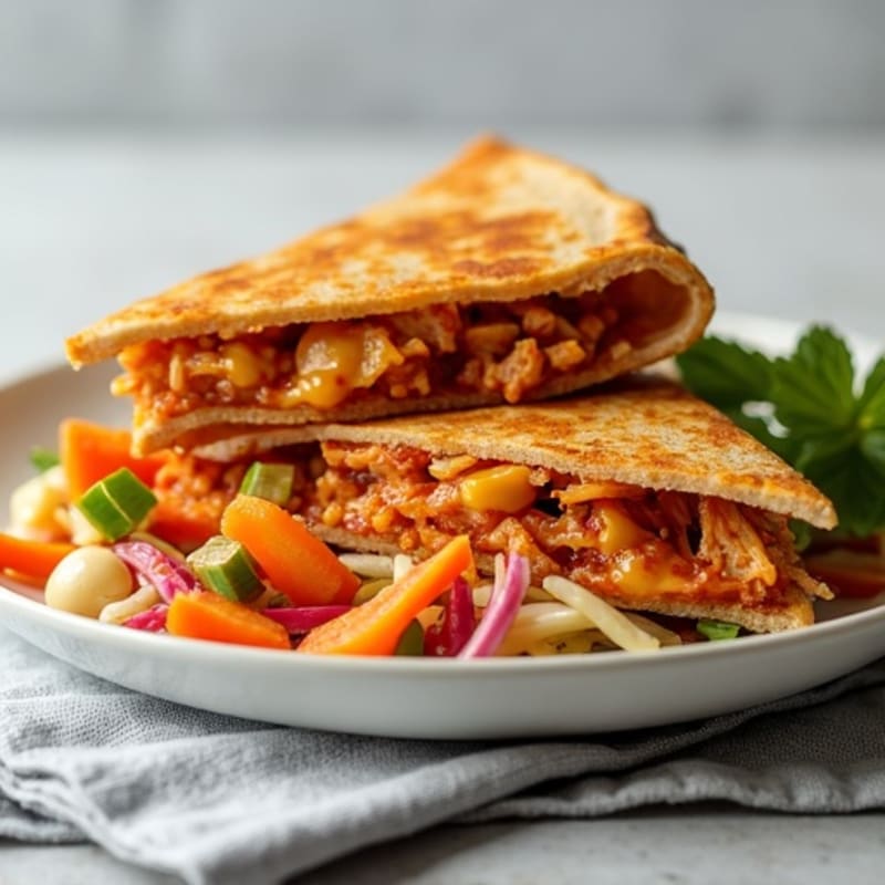 Crispy Whole Wheat BBQ Chicken Quesadilla with Crunchy Vegetable Slaw