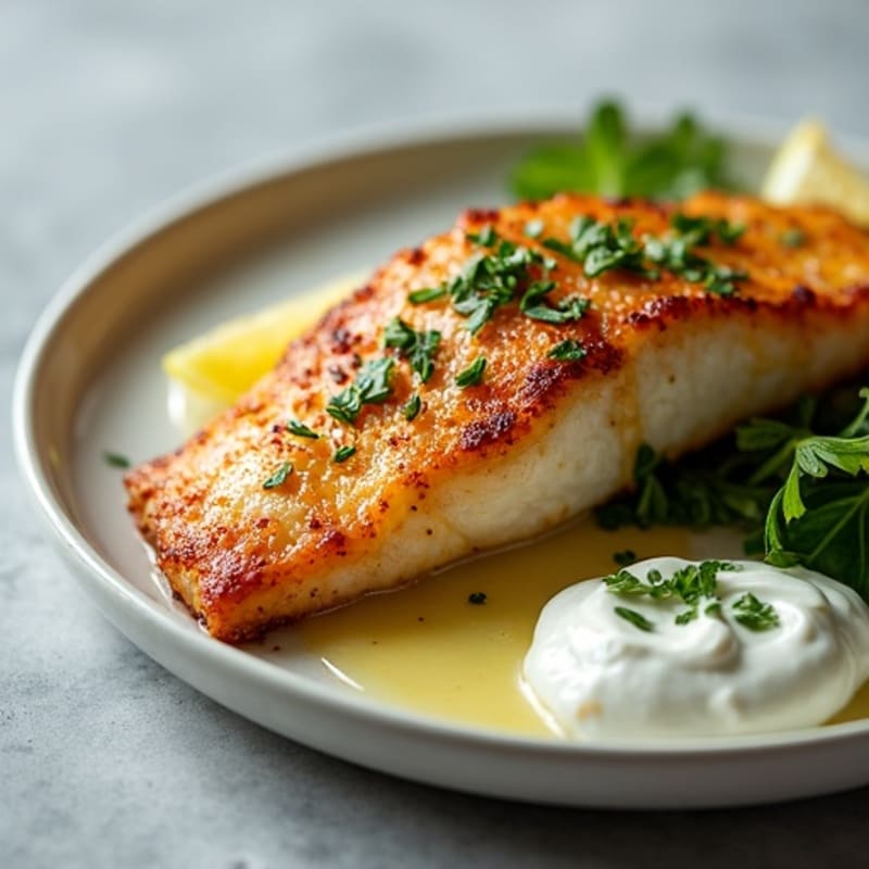 Crispy Blackened Catfish with Lemon-Garlic Sauce