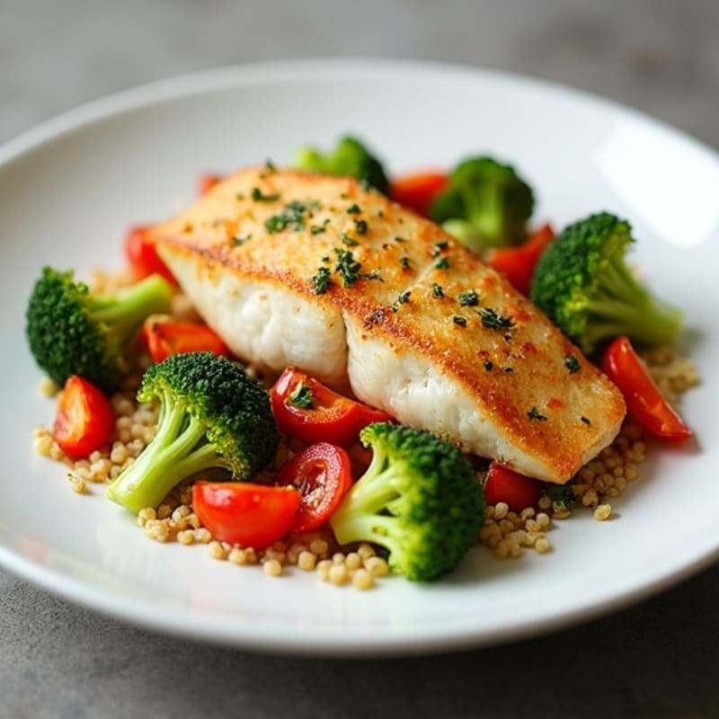 Crispy Lemon-Garlic Pan-Seared Fish with Roasted Vegetables