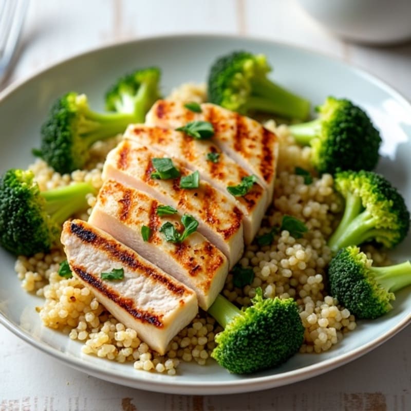 Grilled Chicken and Quinoa Salad with Roasted Broccoli