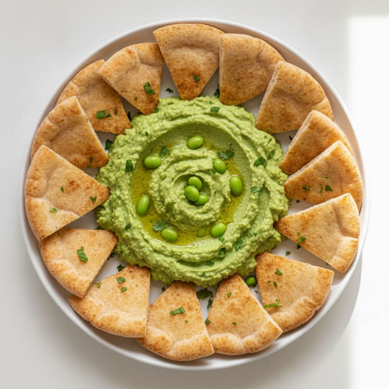 Edamame Hummus with Baked Pita