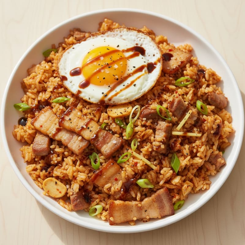 Kimchi Fried Rice with Pork Belly