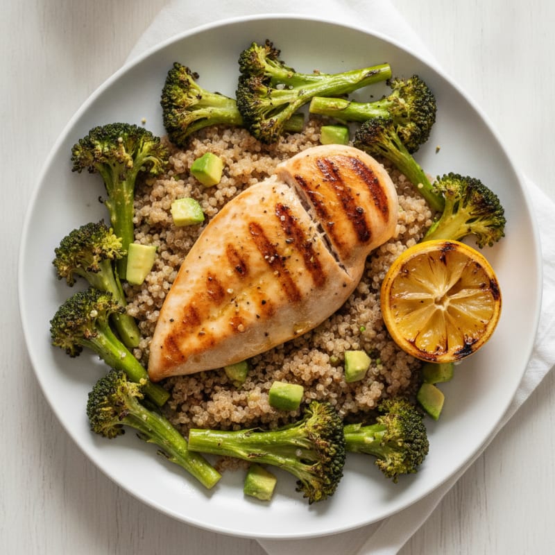 Grilled Chicken Breast with Quinoa and Roasted Broccoli