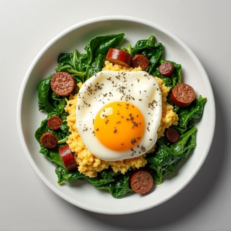 Egg White Scramble with Lean Turkey Sausage and Sautéed Spinach