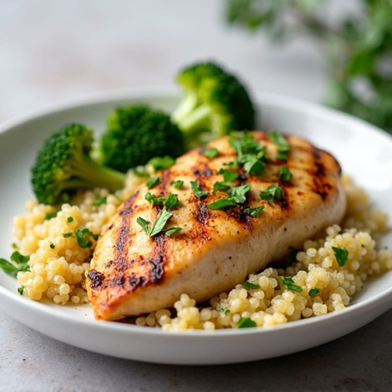 Grilled Lemon Garlic Chicken Breast with Quinoa and Roasted Broccoli