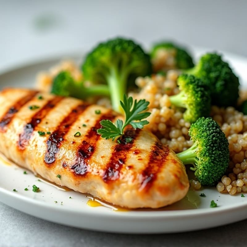 Grilled Chicken Breast with Quinoa and Steamed Broccoli