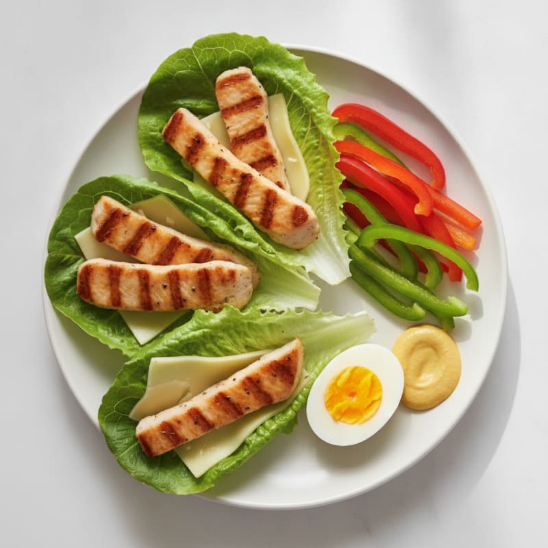 Grilled Turkey and Cheese Lettuce Wraps with Sliced Bell Peppers