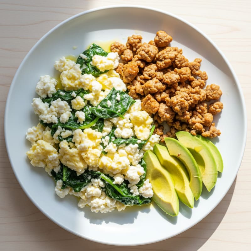 Cottage Cheese Scramble with Spinach and Sautéed Turkey