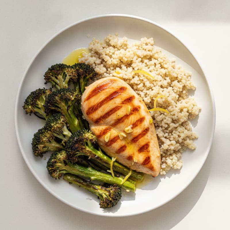 Grilled Chicken Breast with Quinoa and Roasted Broccoli