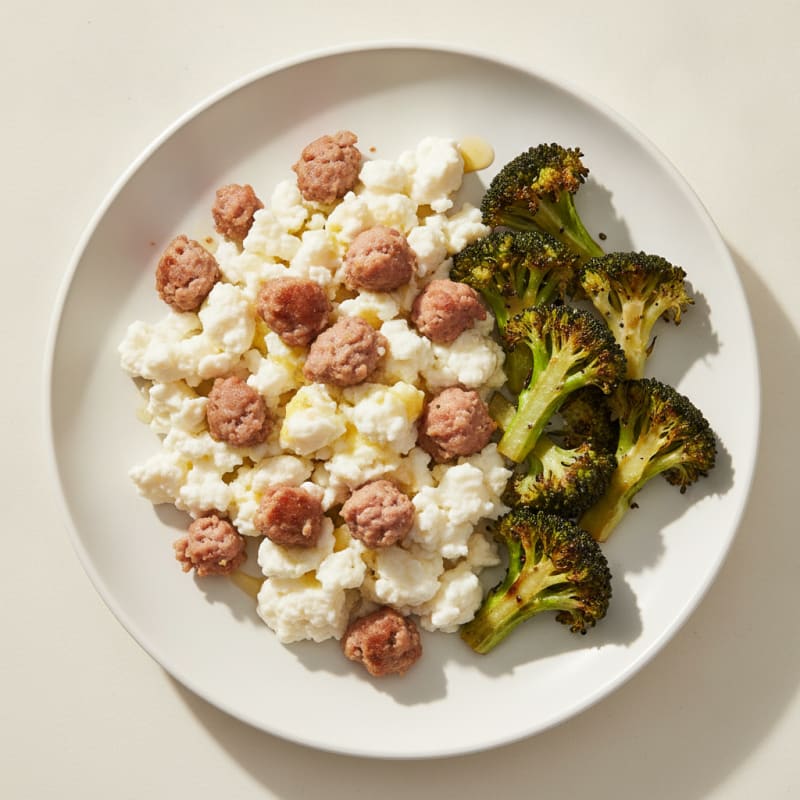 Egg White and Turkey Sausage Scramble with Roasted Broccoli