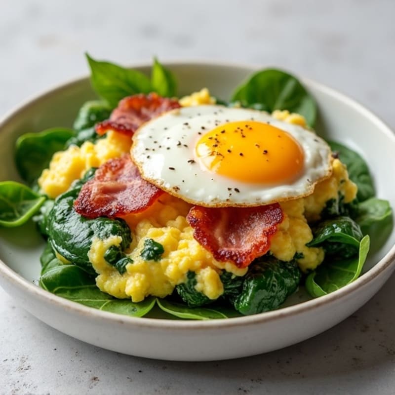 Cottage Cheese Scramble with Spinach and Turkey Bacon