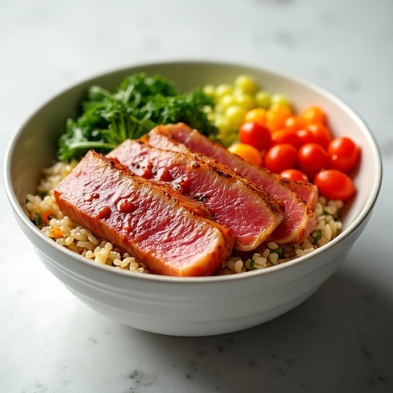 Fresh Tuna and Crispy Vegetable Rice Bowl with Sesame Dressing