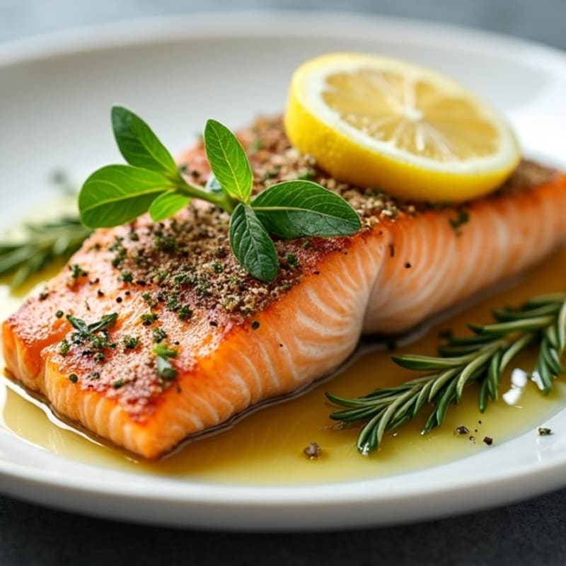 Herb-Crusted Pan Seared Salmon with Lemon