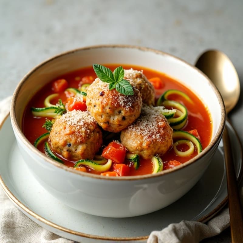 Hearty Italian Meatball Soup with Zucchini Noodles