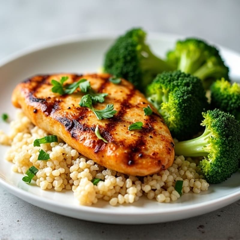 Grilled Chicken Breast with Quinoa and Roasted Broccoli
