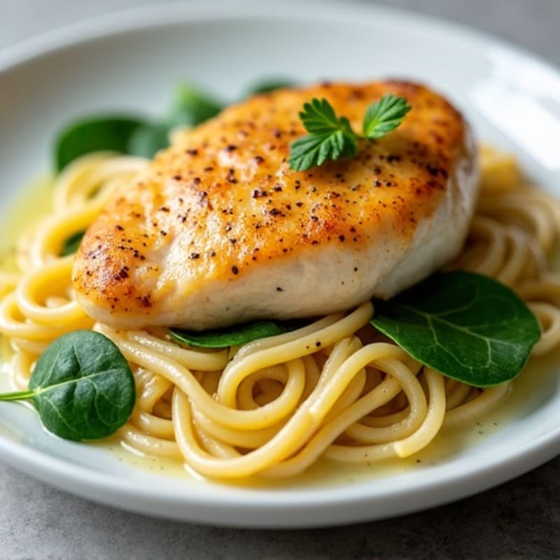 Tender Poached Chicken Breast with Savory Egg Noodles