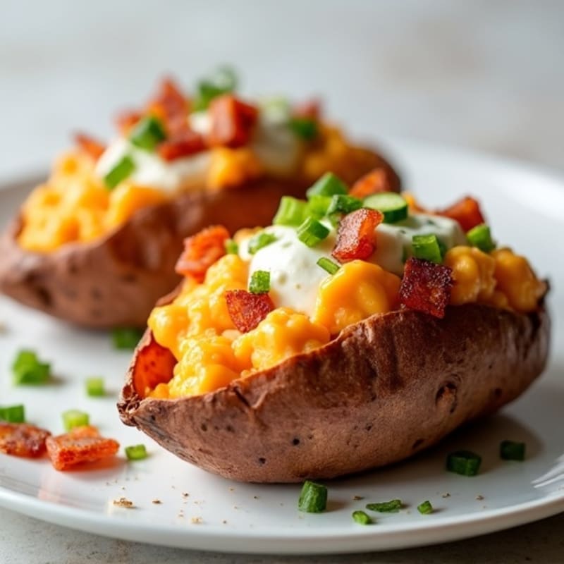 Crispy Bacon-Cheddar Twice Baked Sweet Potatoes