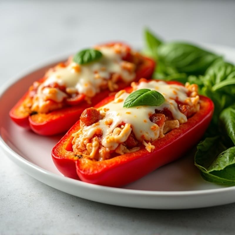 Roasted Bell Pepper Pizza Boats with Lean Turkey Pepperoni and Melty Mozzarella