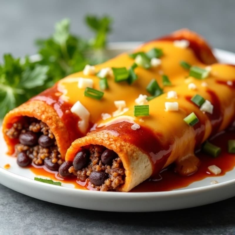 Black Bean and Ground Beef Enchiladas with Melted Cheese
