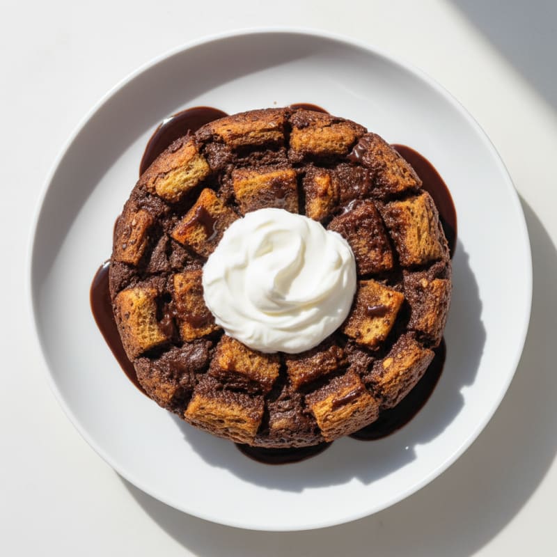 Chocolate Protein Bread Pudding with Greek Yogurt