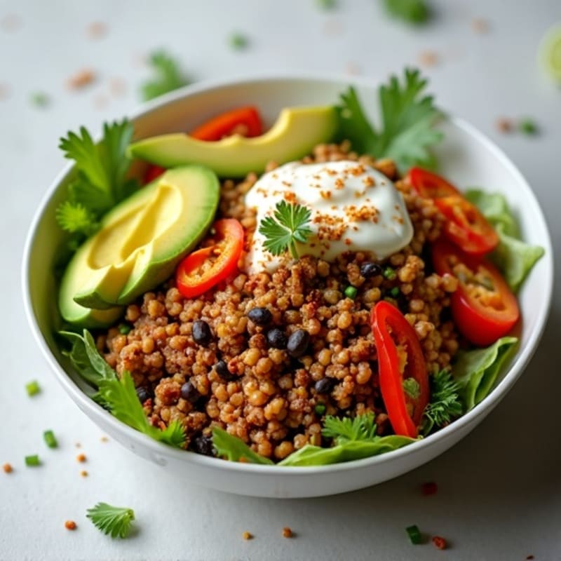 Spicy Ground Turkey Taco Bowl with Roasted Bell Peppers and Creamy Avocado